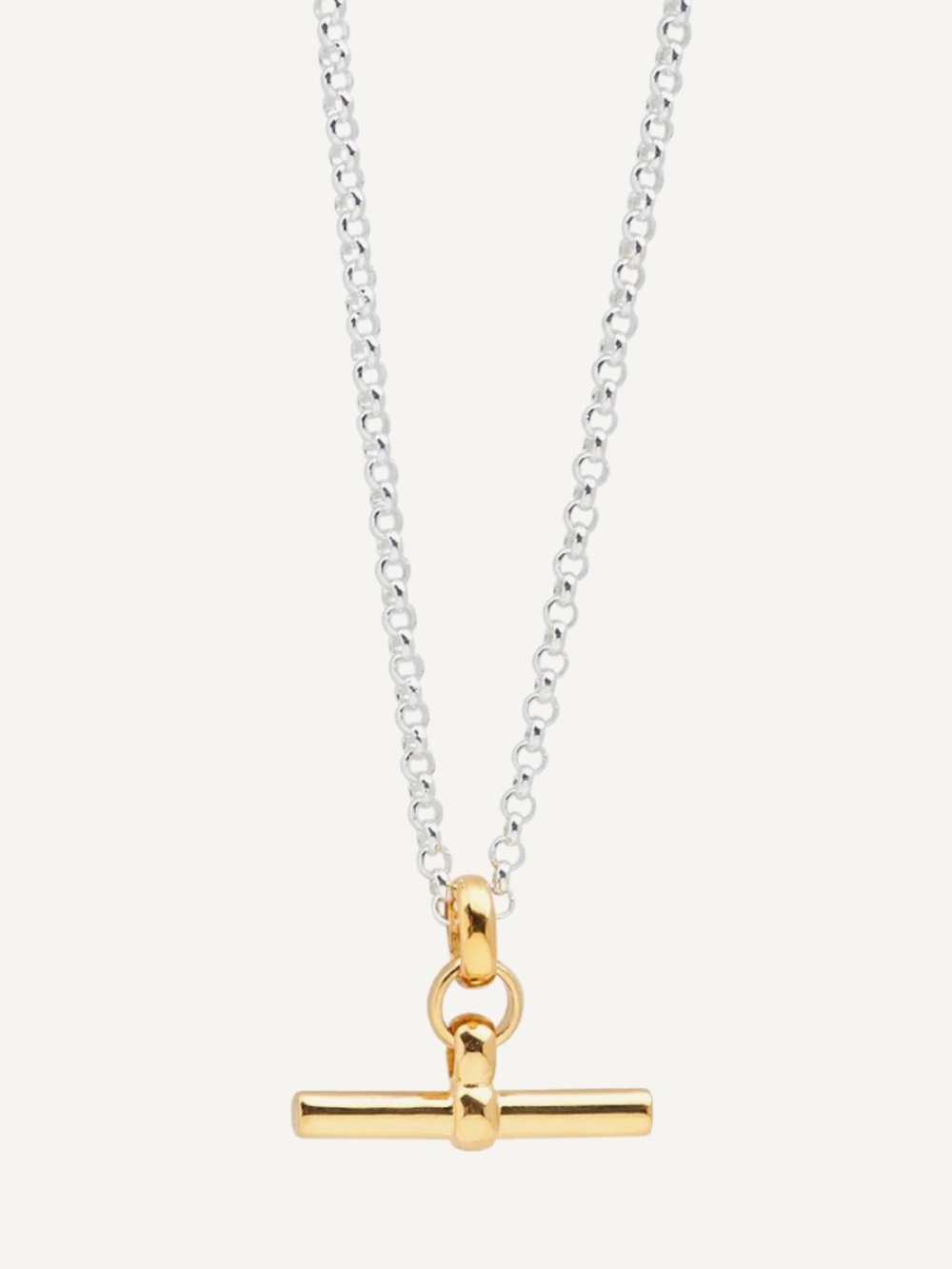 Tilly Sveaas Gold and Silver T-Bar Necklace on Belcher Chain
